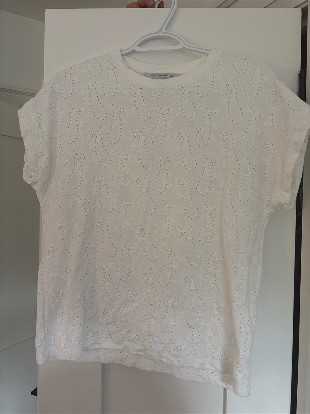 Simons White Eyelet Short Sleeve Tee